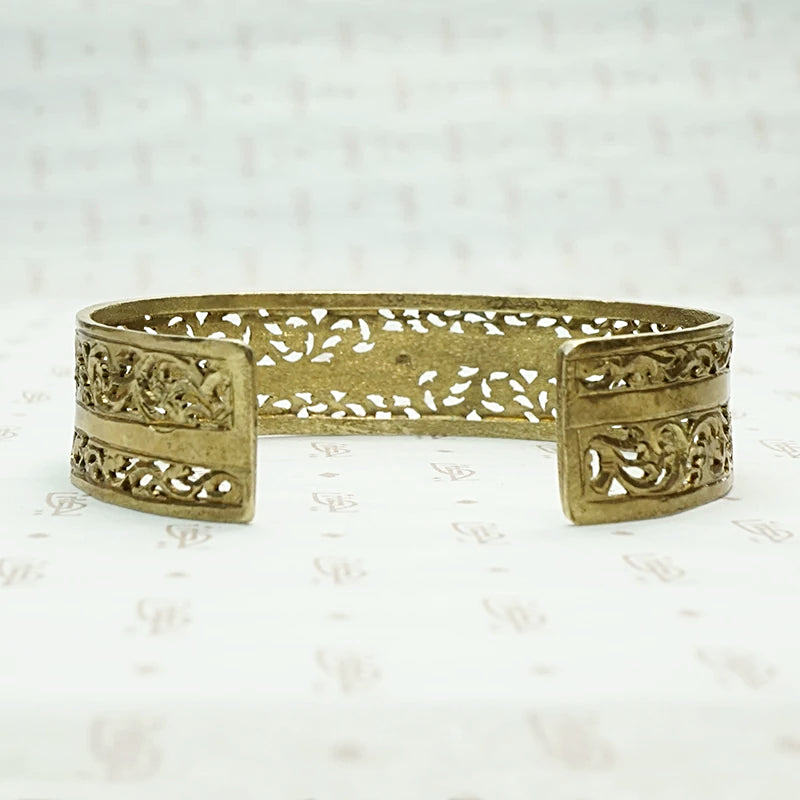 Moroccan Silver Gilt Filigree Cuff with Lightning Bolt. Back view.