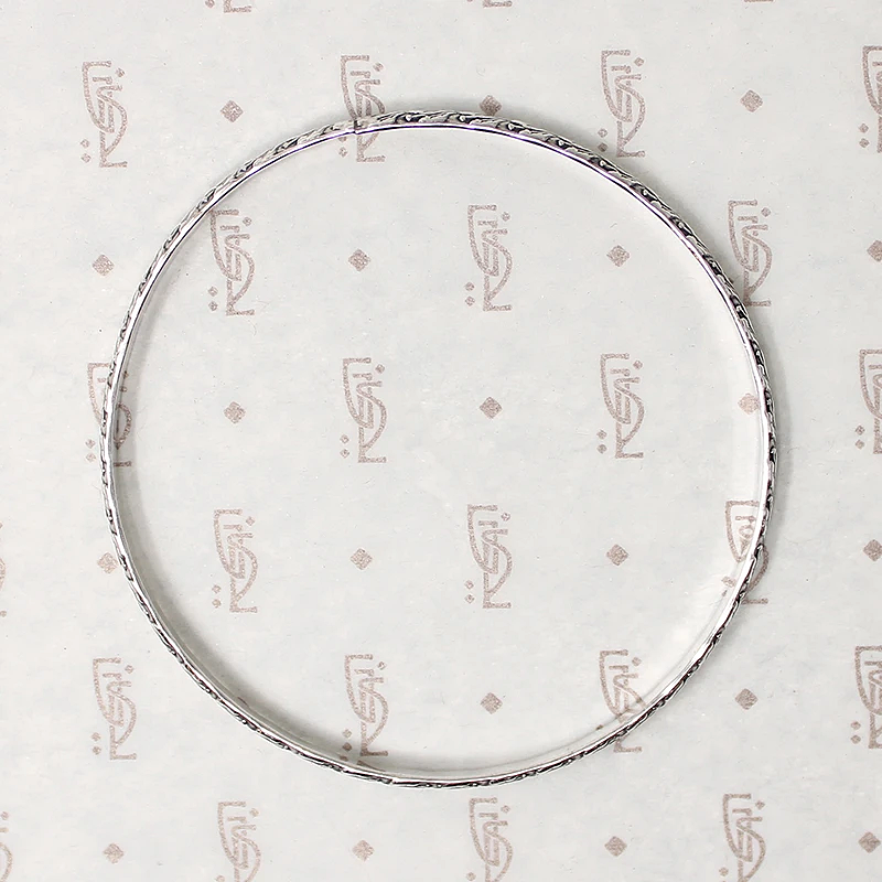 Vintage Sterling Silver Bangle with Engraved Leaves