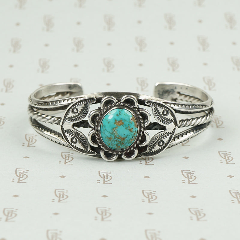 Pretty Floral Turquoise and Sterling Bracelet