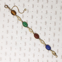 Mid Century Carved Stone Scarab Bracelet