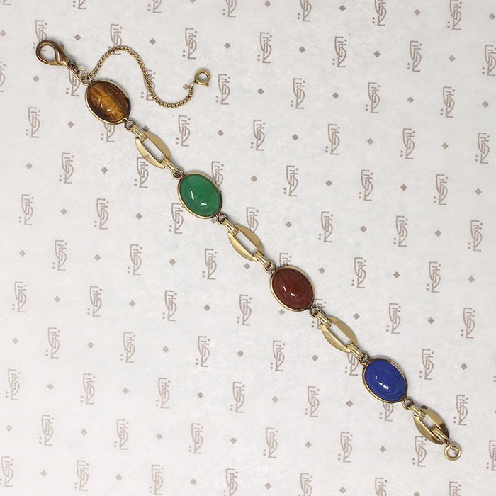 Mid Century Carved Stone Scarab Bracelet