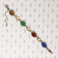 Mid Century Carved Stone Scarab Bracelet