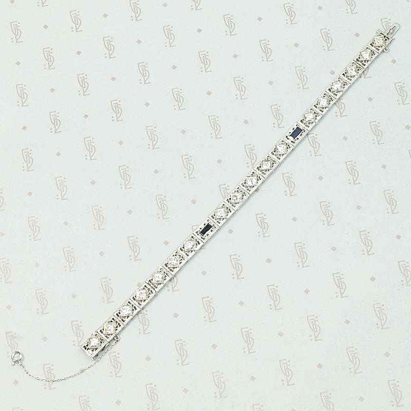 Exquisite Filigree Diamond & Sapphire Line Bracelet