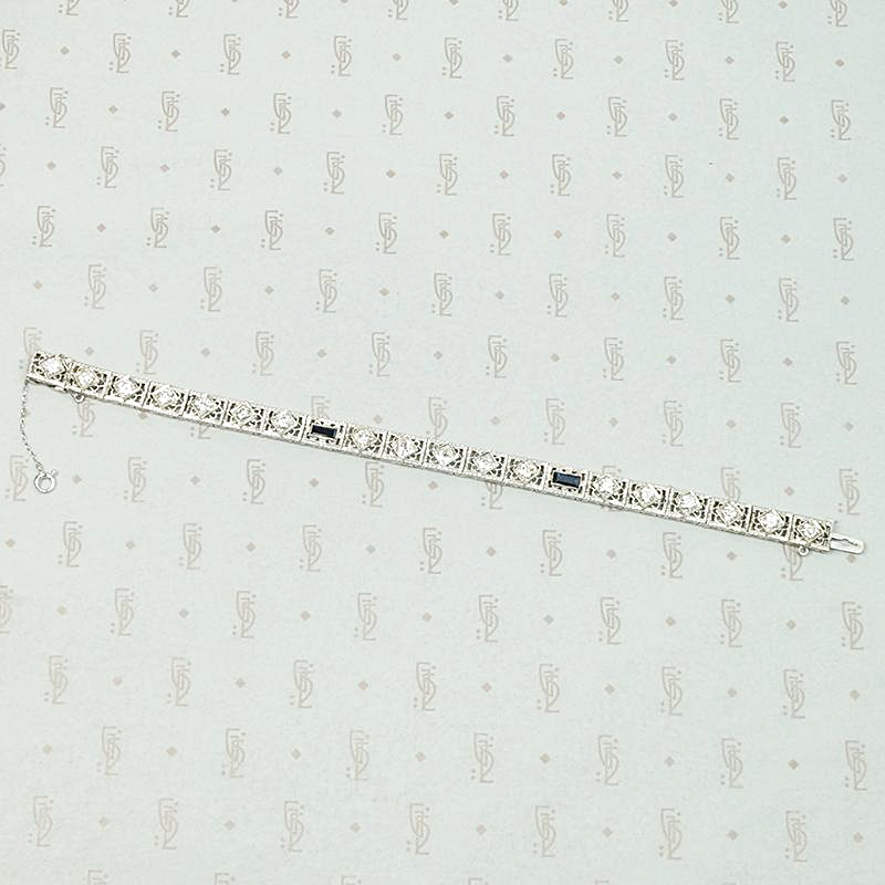 Exquisite Filigree Diamond & Sapphire Line Bracelet