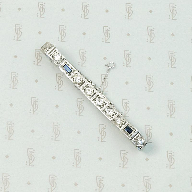 Exquisite Filigree Diamond & Sapphire Line Bracelet