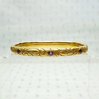 American Art Nouveau 14k Repoussé Bangle Bracelet set with Amethysts