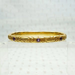 American Art Nouveau 14k Repoussé Bangle Bracelet set with Amethysts