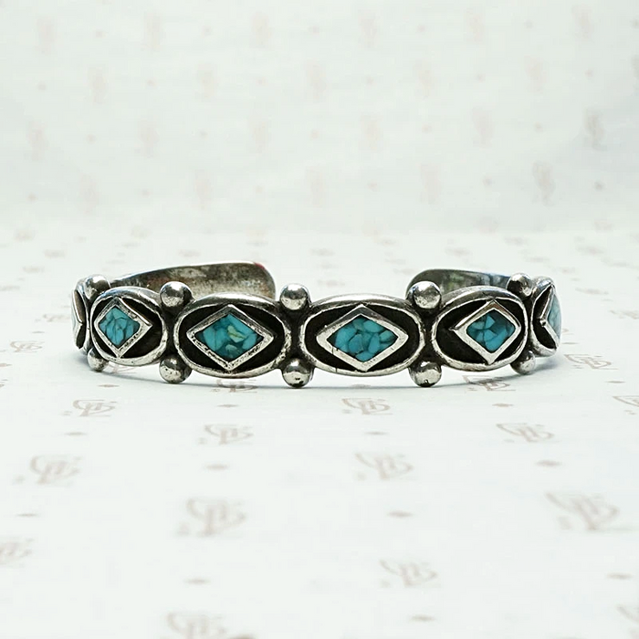 Petite Vintage Cuff with Geometric Inlay