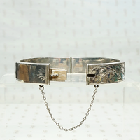 English Victorian Revival Engraved Silver Bangle. Clasp view.