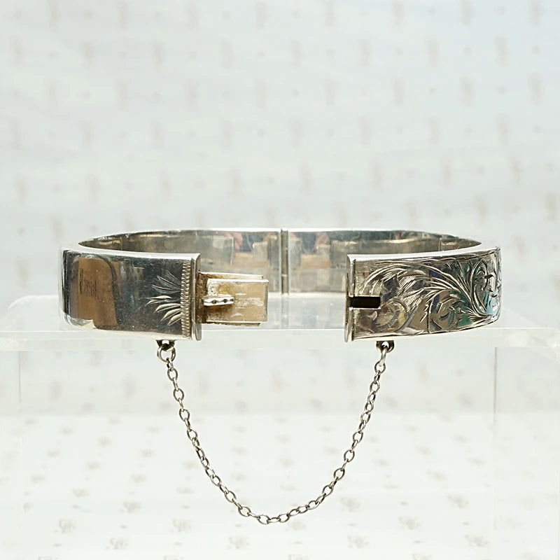 English Victorian Revival Engraved Silver Bangle