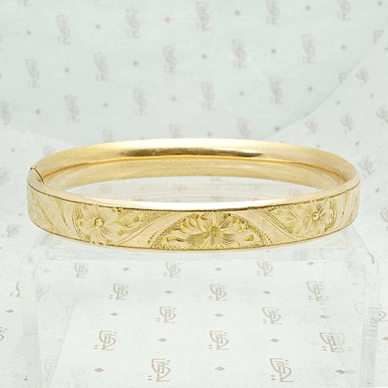 Delicate Floral Engraving Antique Bangle 