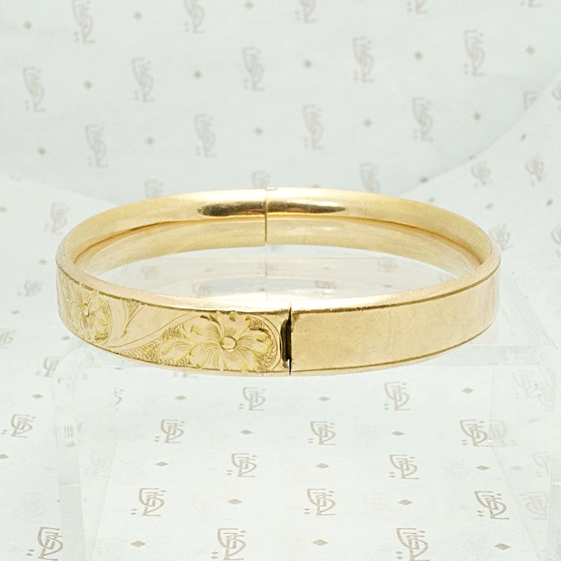 Delicate Floral Engraving Antique Bangle 