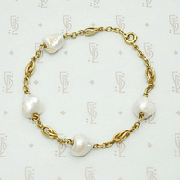 Baroque Pearl & Knotted Gold Link Victorian Bracelet