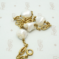 Baroque Pearl & Knotted Gold Link Victorian Bracelet
