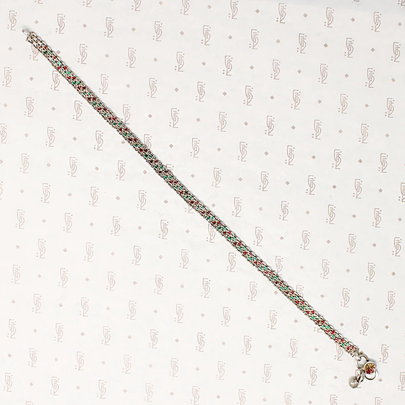 Enameled Indian Silver Mesh Anklet