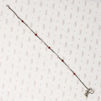 Delicate Indian Silver Anklet with Red Glass Beads