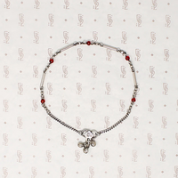 Delicate Indian Silver Anklet with Red Glass Beads