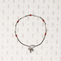 Delicate Indian Red Glass & Silver Anklet