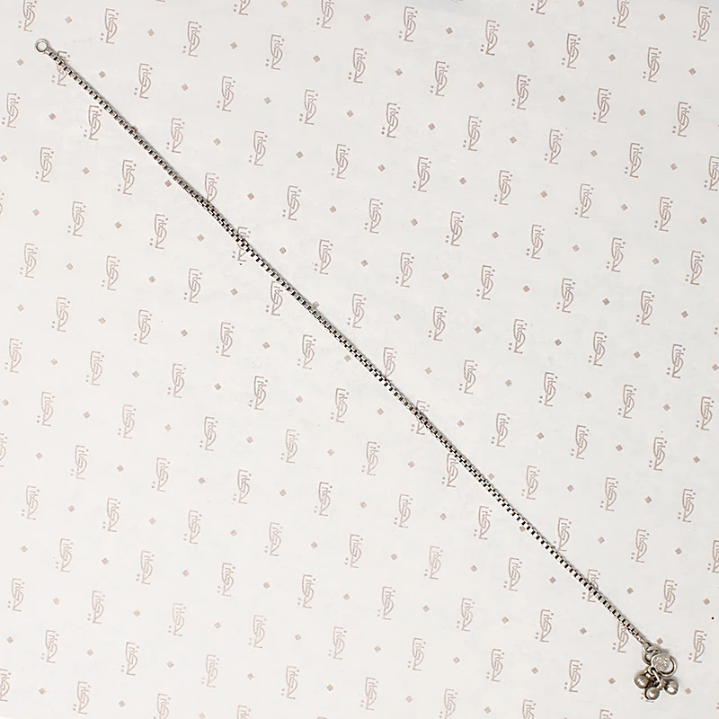 Indian Silver Box Chain Anklet with Bells