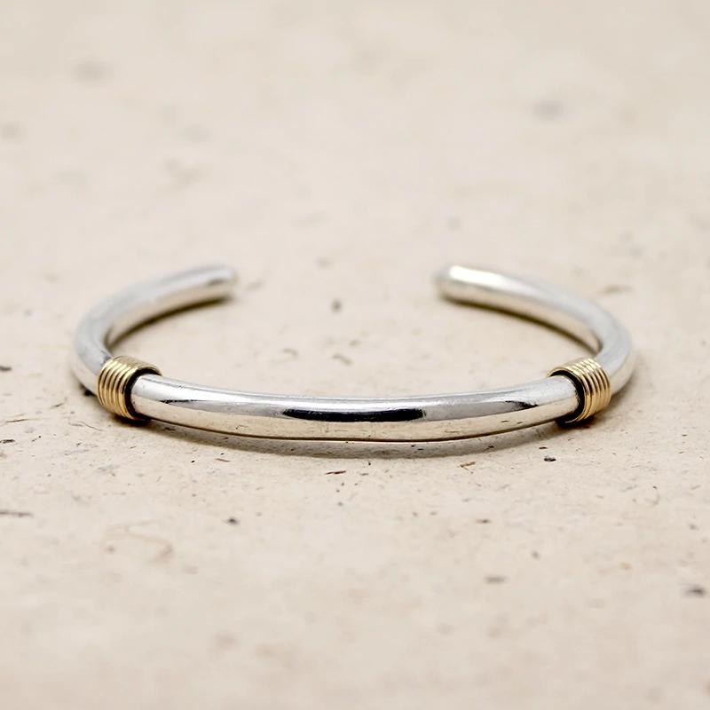 Slim Sterling Silver Cuff with Brass Detail