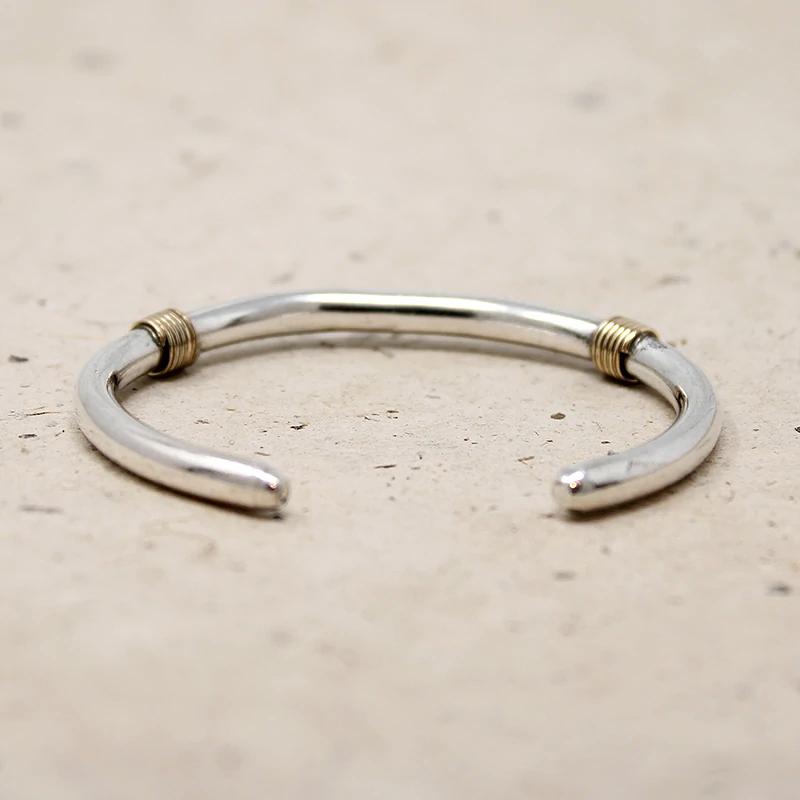 Slim Sterling Silver Cuff with Brass Detail