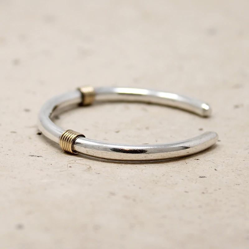 Slim Sterling Silver Cuff with Brass Detail