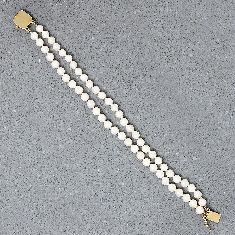 Tailored Double Strand Pearl & Gold Bracelet