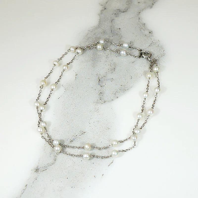 Delicate Edwardian Two Strand Platinum & Pearl Bracelet