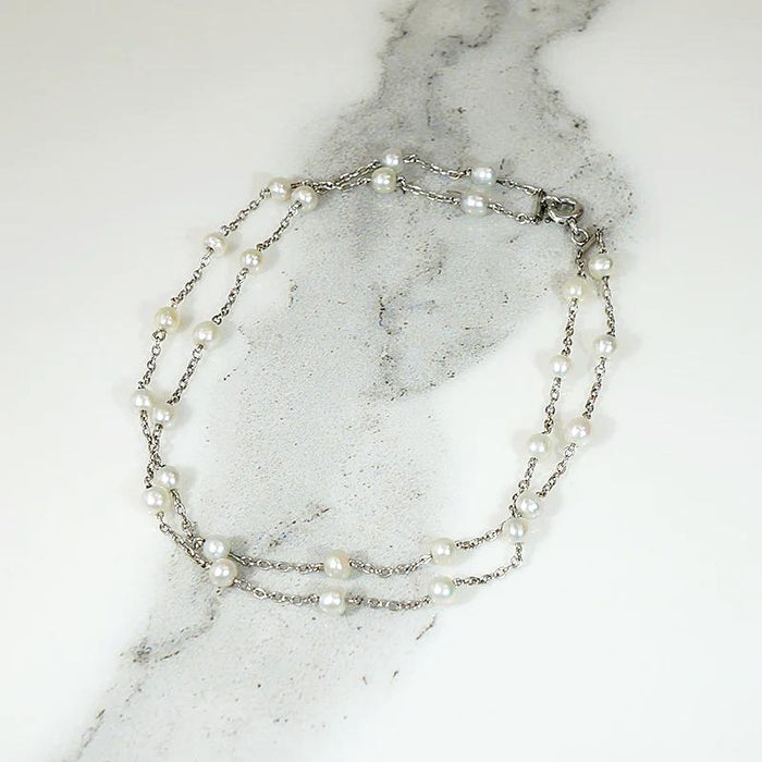 Delicate Edwardian Two Strand Platinum & Pearl Bracelet