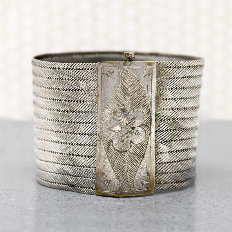 Edwardian Wide & Flexible Silver Plate Bracelet