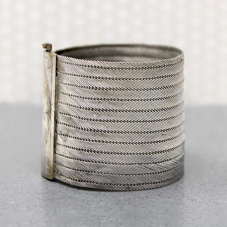 Edwardian Wide & Flexible Silver Plate Bracelet