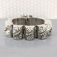 Interesting Engraved & Beaded Silver Mexican Bracelet
