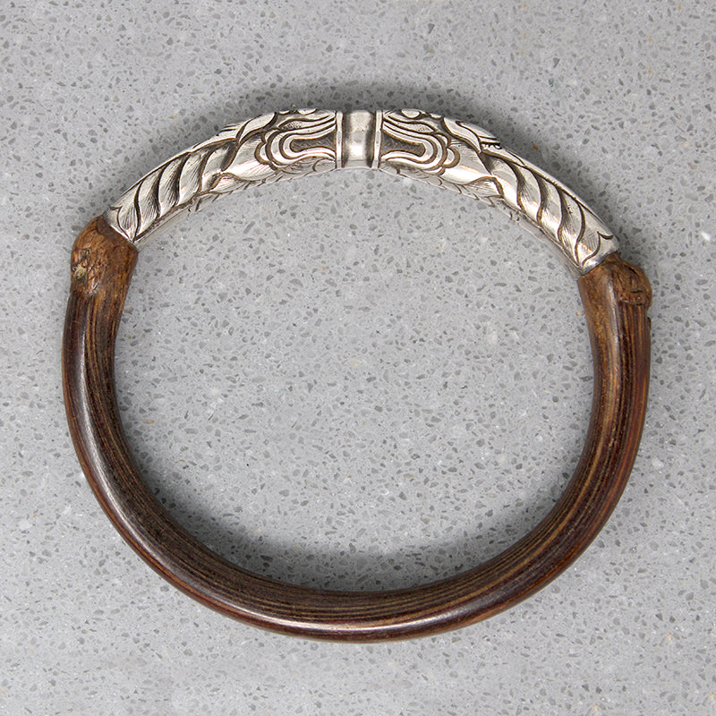 Celestial Double Dragon Silver & Bamboo Bangle