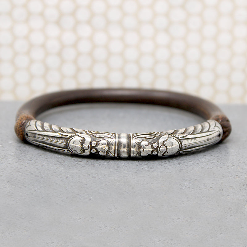 Celestial Double Dragon Silver & Bamboo Bangle