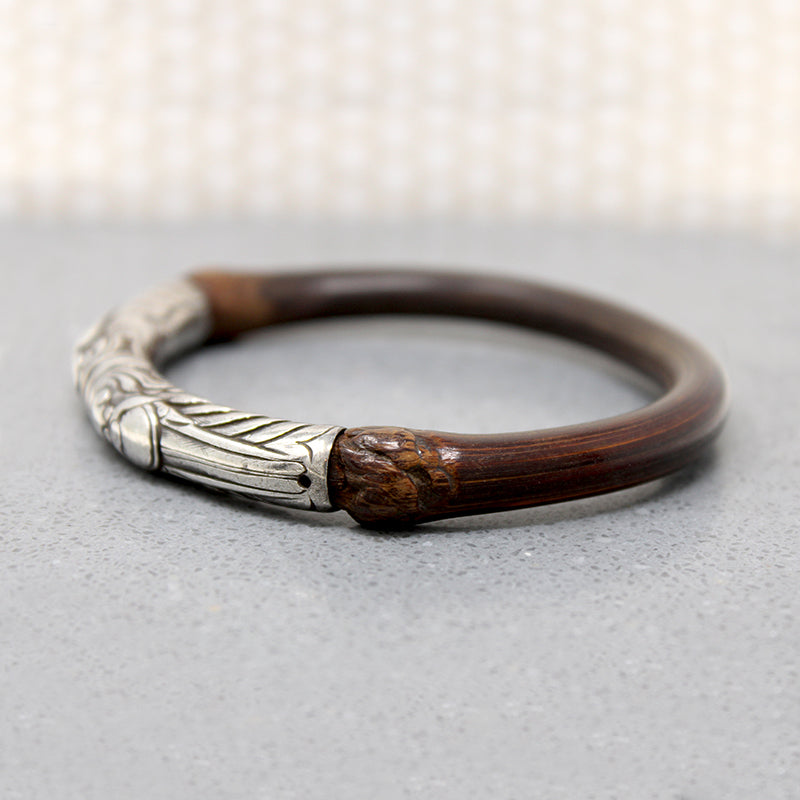Celestial Double Dragon Silver & Bamboo Bangle