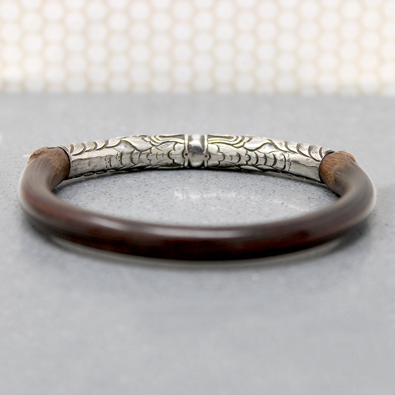 Celestial Double Dragon Silver & Bamboo Bangle