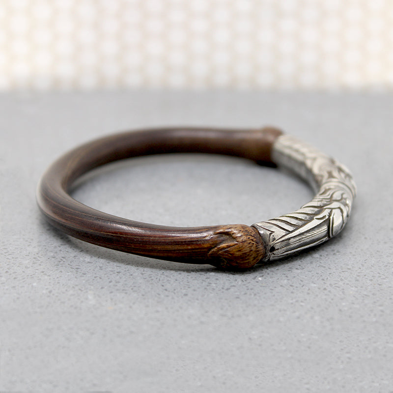 Celestial Double Dragon Silver & Bamboo Bangle