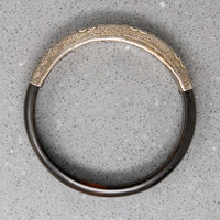 Chinese Silver & Horn Bracelet with Engraved Scholars Knots