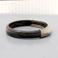 Chinese Silver & Horn Bracelet with Engraved Scholars Knots