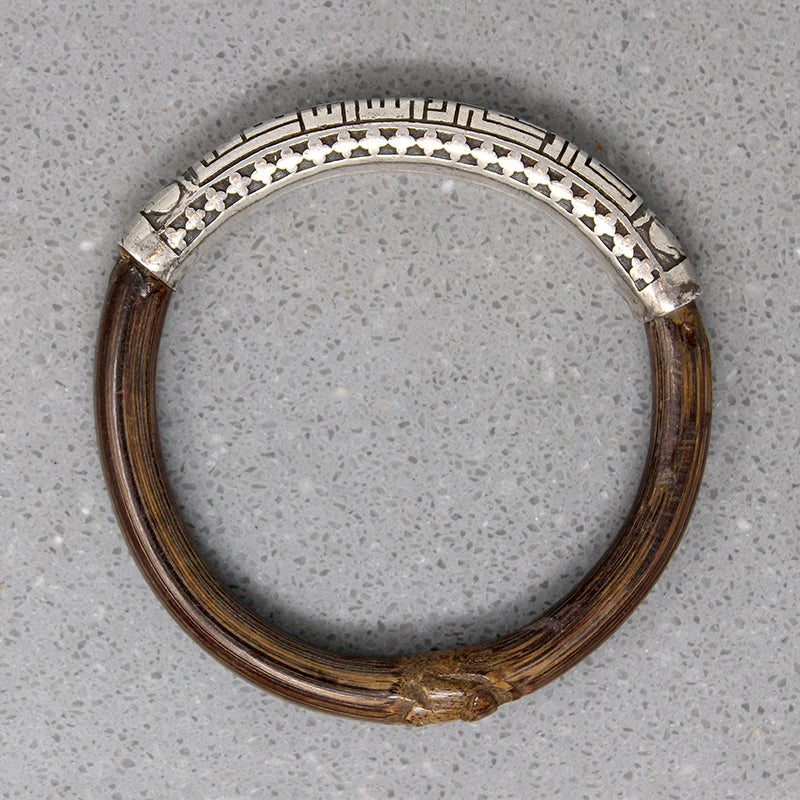 Chinese Silver & Bamboo Bangle with Engraved Bats