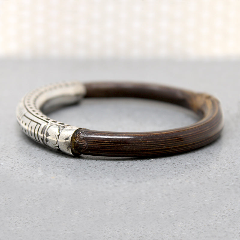 Chinese Silver & Bamboo Bangle with Engraved Bats