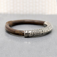 Chinese Silver & Bamboo Bangle with Engraved Bats