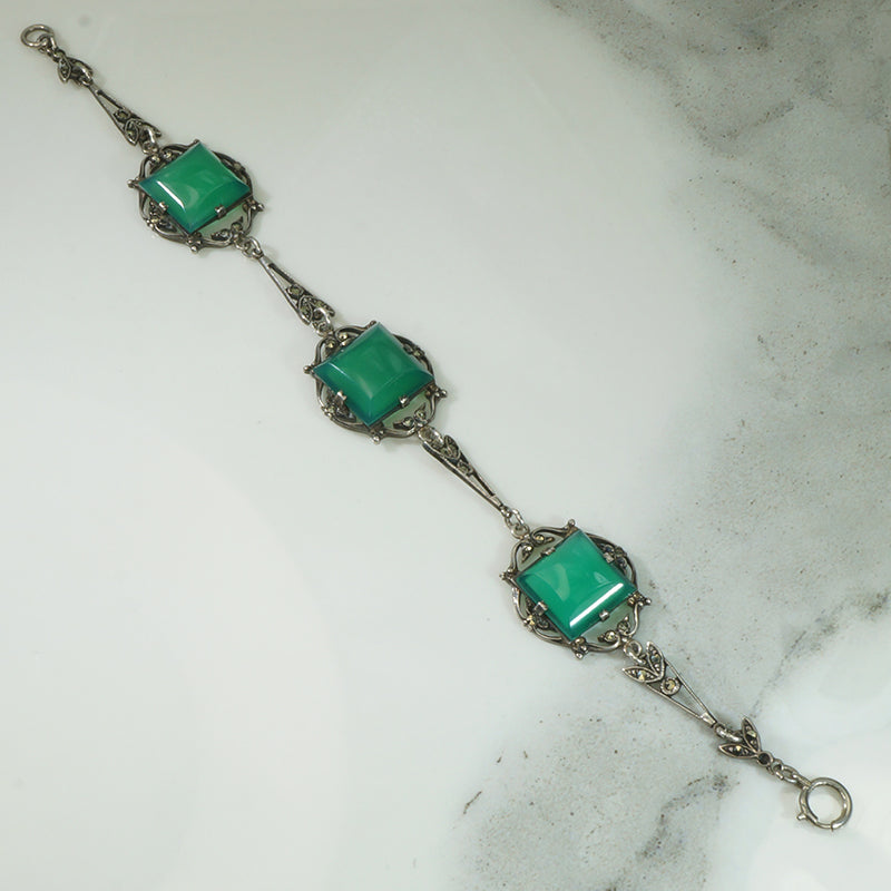 Marcasite Art Deco Chrysoprase Bracelet