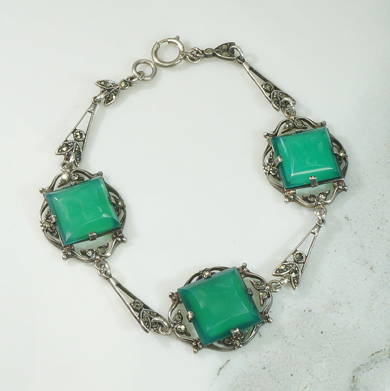 Marcasite Art Deco Chrysoprase Bracelet
