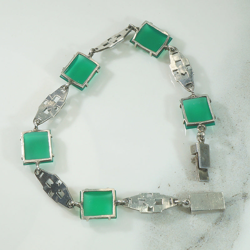 Deco Beauty Sterling Marcasite Chrysoprase Bracelet