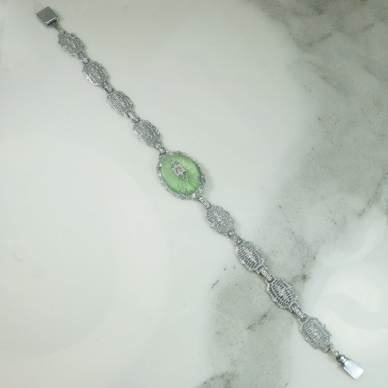 Art Deco Chrome Filigree Link Bracelet