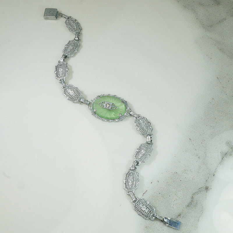 Art Deco Chrome Filigree Link Bracelet