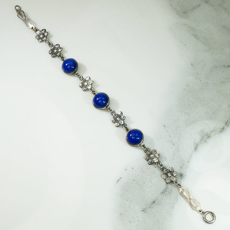 Sterling Floral Art Glass Bracelet