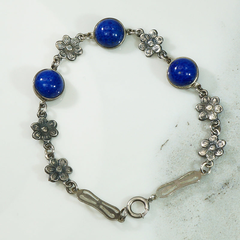 Sterling Floral Art Glass Bracelet
