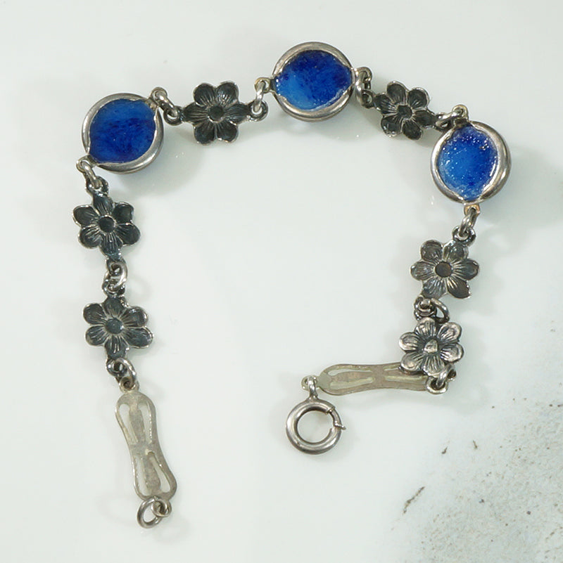 Sterling Floral Art Glass Bracelet